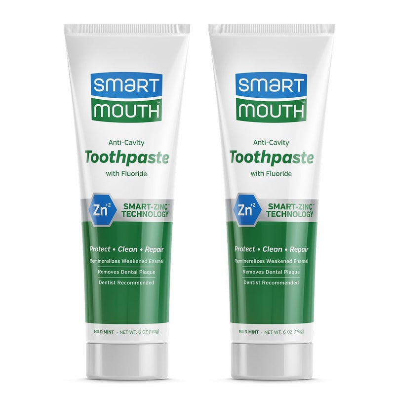 SmartMouth Premium Zinc Ion Toothpaste - Whitening - with Fluoride - Refreshing, Anti-Cavity Toothpaste for Adults - Strengthens Enamel - Mild Mint Flavor, 6 oz (2 Pack) - Image 1